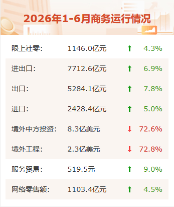 宁波市2026年1-6月份商务数据